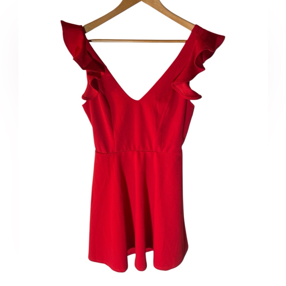 F8- NEW NWT medium Red Ruffle Sleeve V-Neck Mini Dress